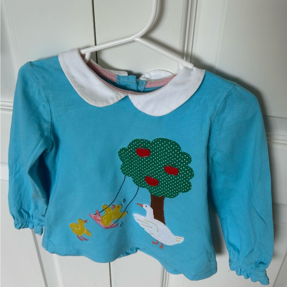 Mini Boden Blue Long Sleeve Tee with Tree and Duck Design